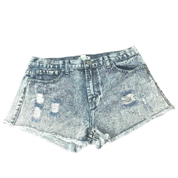 Womens‎  Jean Shorts  Size 29 Booty Destroyed Denim Raw Hem Shorttails Acid Wash - Picture 1 of 6